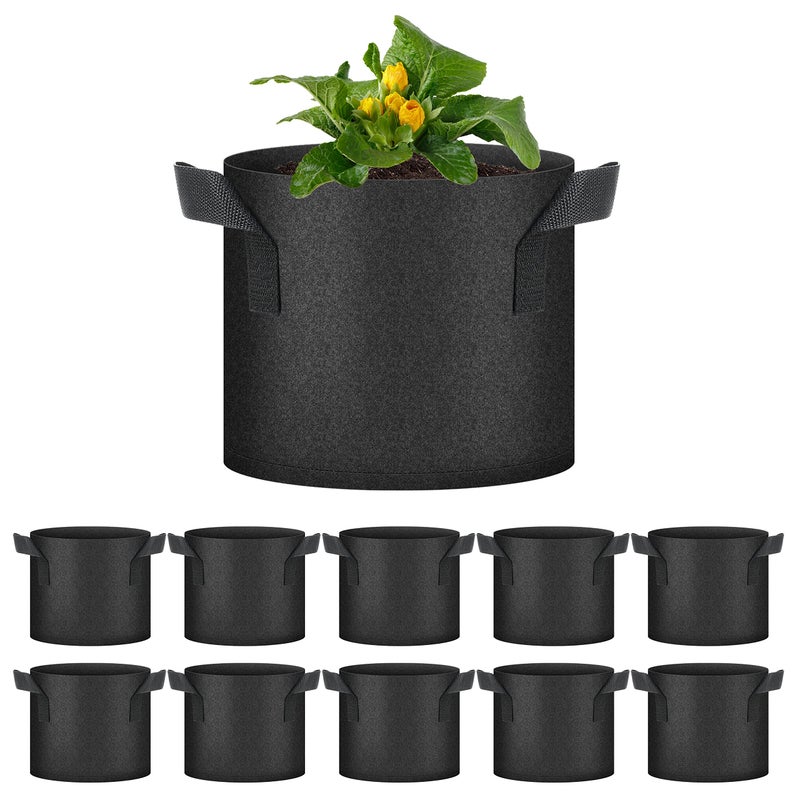 HealSmart Plant Grow Bags 3 Gallon, Tomoato Planter Pots 10-Pack with Handles, Aeration Nonwoven Fabric, Heavy Duty Gardening Planter for Vegetable, Herbs and Flowers, Black - Image 1